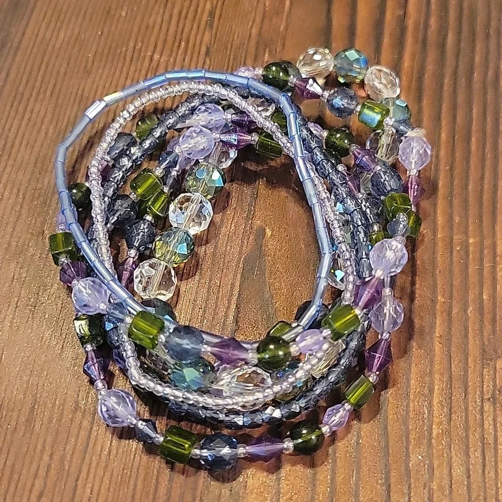 Beaded Braclet Set‎ Purple